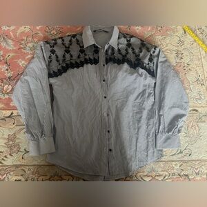 ZARA Basic Striped Lace Trim Button-Down Blouse Top S Black White 47cm P2P